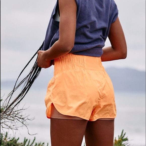 Free People Movement Orange Waist Elastic Shorts P204 - Picture 1 of 5